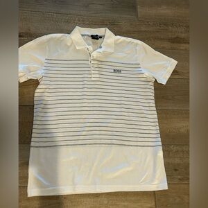 Hugo Boss Men’s Polo Shirt slim fit size large white with black stripes
